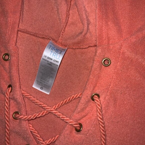 Time and Tru Women 2xl Coral Terry Cloth Tie Tunic Swim Cover Up Hooded Top (Q) - Picture 4 of 6